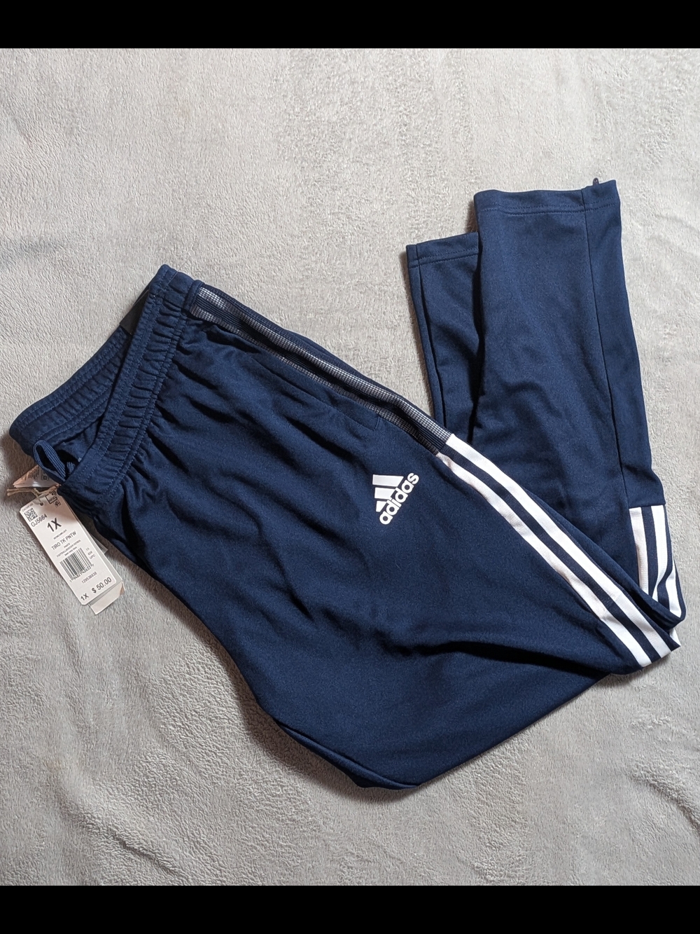 adidas Navy Blue Track Pants with White 3-Stripes